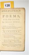 (EARLY AMERICAN IMPRINT.) Watts, Isaac. Horæ Lyricæ: Poems, Chiefly of the Lyric Kind, in Three Books.